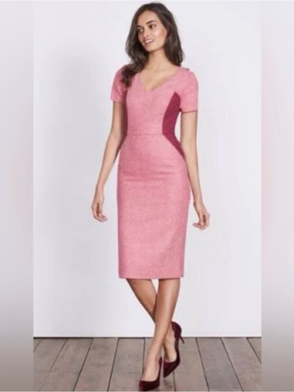 Boden Rose-Pink Midi Tweed Sheath Dress